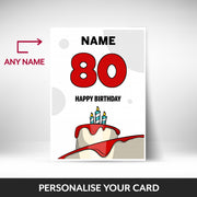What can be personalised on this 80th birthday card for him