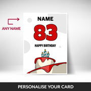 What can be personalised on this 83rd birthday card for him