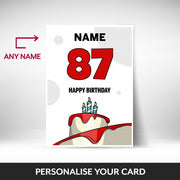 What can be personalised on this 87th birthday card for him