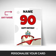 What can be personalised on this 90th birthday card for him