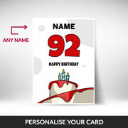 What can be personalised on this 92nd birthday card for him