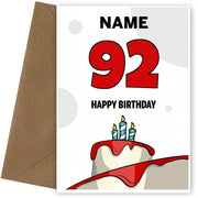 Happy 92nd Birthday Card - Bold Birthday Cake Design