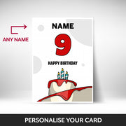 What can be personalised on this 9th birthday card for him