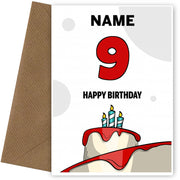 Happy 9th Birthday Card - Bold Birthday Cake Design