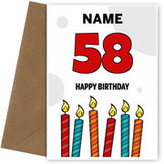 Happy 58th Birthday Card - Bold Birthday Candles Design