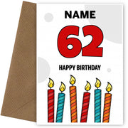 Happy 62nd Birthday Card - Bold Birthday Candles Design