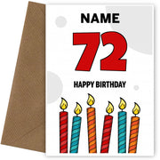 Happy 72nd Birthday Card - Bold Birthday Candles Design