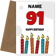 Happy 91st Birthday Card - Bold Birthday Candles Design