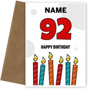 Happy 92nd Birthday Card - Bold Birthday Candles Design