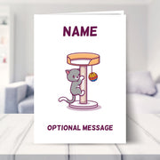 Cat Scratching Post Greetings Card