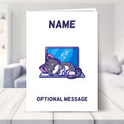 Cat Sleeping on Laptop Greetings Card