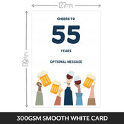 The size of this happy 55th birthday card female is 7 x 5" when folded