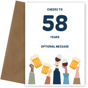 Fun 58th Birthday Card - Cheers to 58 Years!