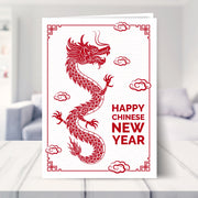 chinese new year cards shown in a living room