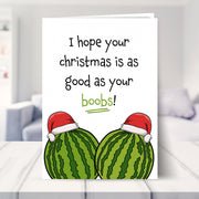 funny christmas cards for women shown in a living room