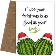 Funny Christmas Cards for Women, Wife, Girlfriend - Good as Boobs!