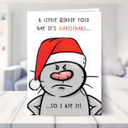 funny christmas card for him shown in a living room