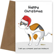 Present from the Cat Christmas Card for Her Him - Cat Mum or Dad