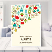Auntie christmas card shown in a living room