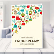 Father-in-law christmas card shown in a living room