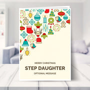 Step Daughter christmas card shown in a living room