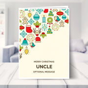 Uncle christmas card shown in a living room