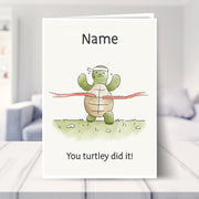 congratulations card shown in a living room
