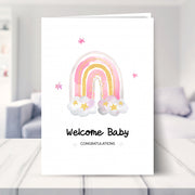 baby girl card shown in a living room