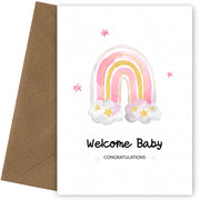 Congratulations New Baby Girl Card for Proud Parents or Grandparents - Pink Rainbow