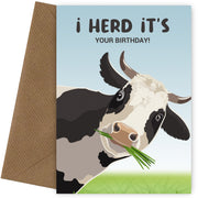 Funny Birthday Cards for Men and Women - I Herd It's Your Birthday Cow Pun!