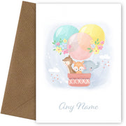 Personalised Cute Animals In A Hot Air Balloon Card