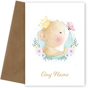 Personalised Cute Bear Portrait With Butterfly Card