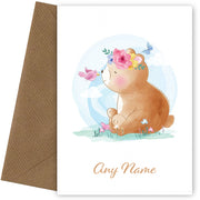 Personalised Cute Bear With Bird Card