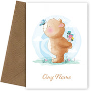 Personalised Cute Bear With Butterfly Card