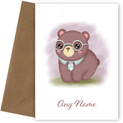 Personalised Cute Bear With Glasses Card
