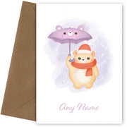 Personalised Cute Bear With Umbrella Card