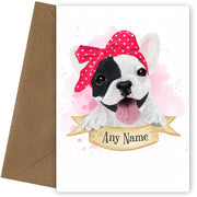 Girl French Bulldog Greetings Card