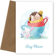 Personalised Cute Hedgehog In Teacups Card