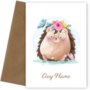 Personalised Cute Hedgehog With Flowers And Butterflies Card