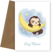 Personalised Cute Sloth Hanging On The Moon Card