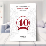 40th wedding anniversary card shown in a living room