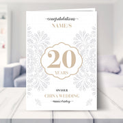 20th wedding anniversary card shown in a living room