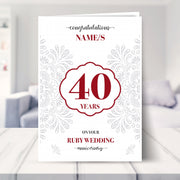 ruby wedding anniversary card shown in a living room
