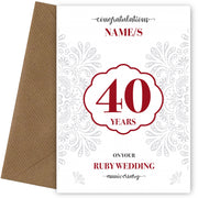 Ruby Wedding Anniversary Card for Husband, Wife or Couple - Design 2