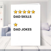 funny fathers day card from son shown in a living room