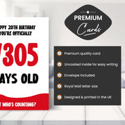 Main features of this 20th birthday card for men