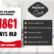 Main features of this 27th birthday card for men