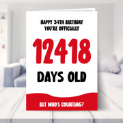 34th birthday card shown in a living room