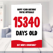 42nd birthday card shown in a living room