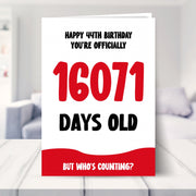 44th birthday card shown in a living room